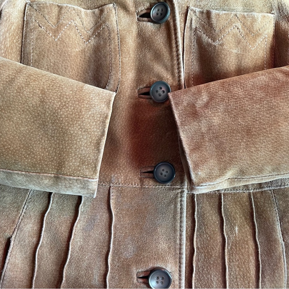Vintage Victoria 70s Long Suede Tan Button Down Jacket - Picture 5 of 15